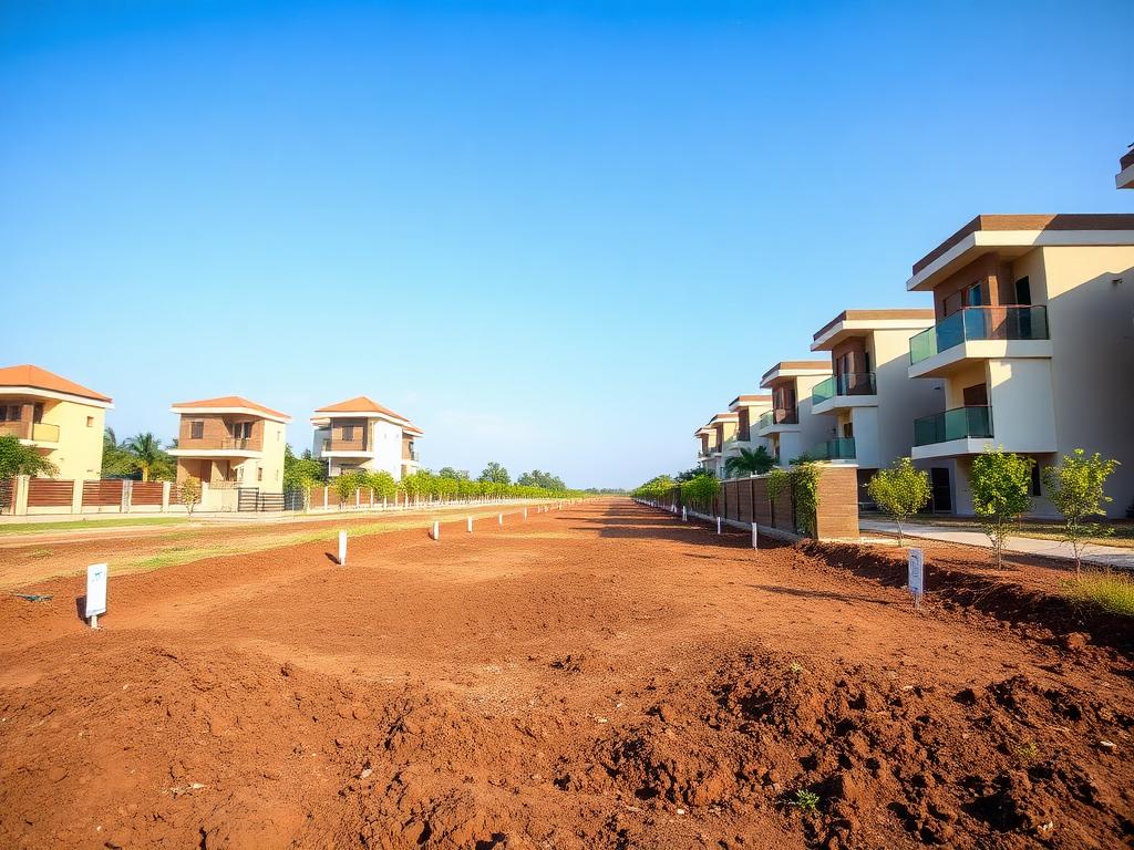 Demarcated residential plot with new homes nearby in Chandrapur